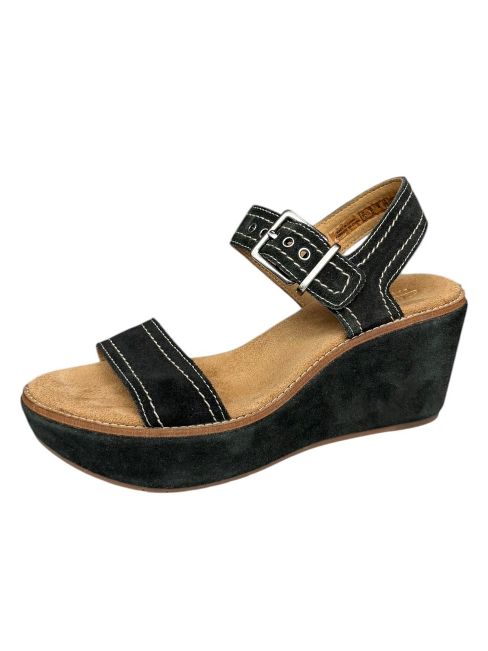 Clarks Black Suede Platform Wedge Sandals Size 8 Leather Comfort Summer Sandals